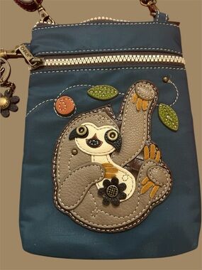 CHALA Leather Crossbody Bag. Sloth Applique on front and back. Excellent NWOT